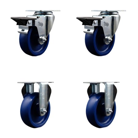 Service Caster 4'' Solid Poly Wheel Swivel Top Plate Caster Set with 2 Posi Brakes 2 Rigid, 4PK SCC-20S414-SPUS-PLB-2-R-2